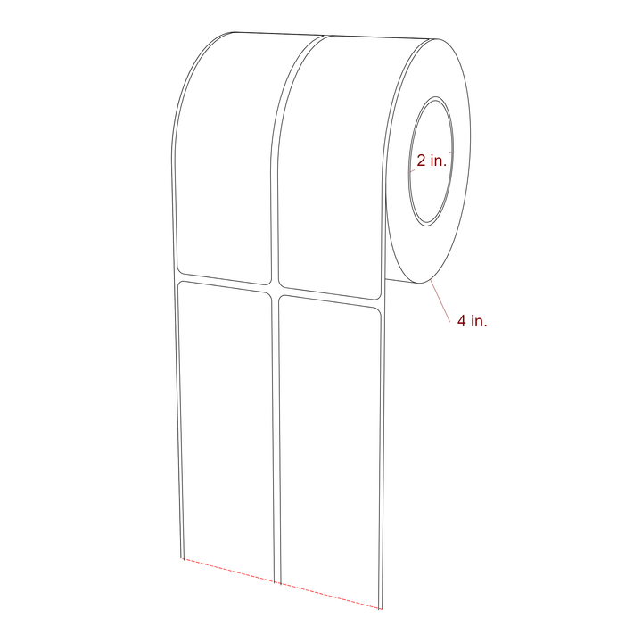 1.75 Inch x 5 Inch Rectangle Inkjet Label Roll - 2 Inch Core - 4 Inch Roll OD - 2Up - 3D Perspective