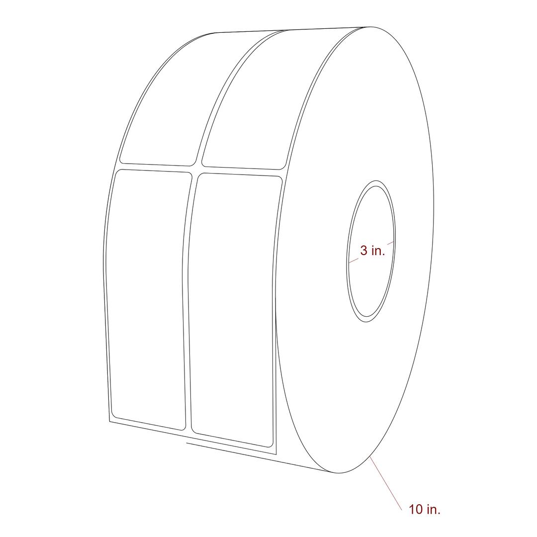1.75 Inch x 5 Inch Rectangle Inkjet Label Roll - 3 Inch Core - 10 Inch Roll OD - 2Up - 3D Perspective