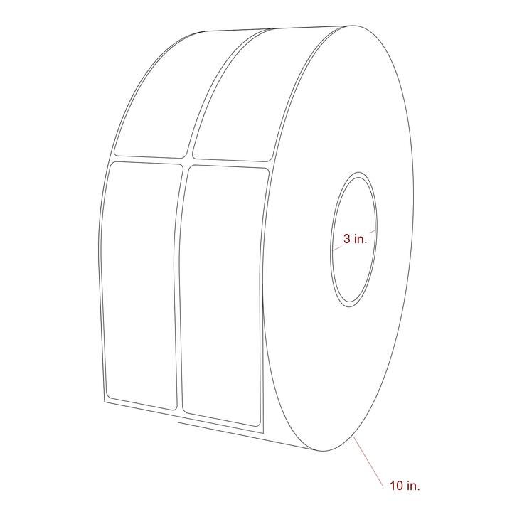 1.75 Inch x 5 Inch Rectangle Inkjet Label Roll - 3 Inch Core - 10 Inch Roll OD - 2Up - 3D Perspective