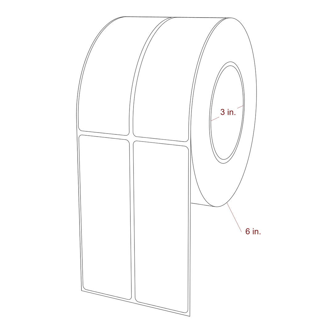 1.75 Inch x 5 Inch Rectangle Inkjet Label Roll - 3 Inch Core - 6 Inch Roll OD - 2Up - 3D Perspective