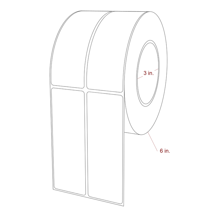 1.75 Inch x 5 Inch Rectangle Inkjet Label Roll - 3 Inch Core - 6 Inch Roll OD - 2Up - 3D Perspective