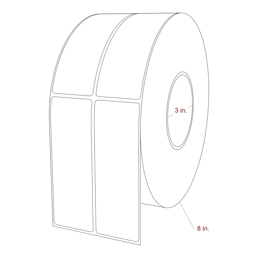 1.75 Inch x 5 Inch Rectangle Inkjet Label Roll - 3 Inch Core - 8 Inch Roll OD - 2Up - 3D Perspective