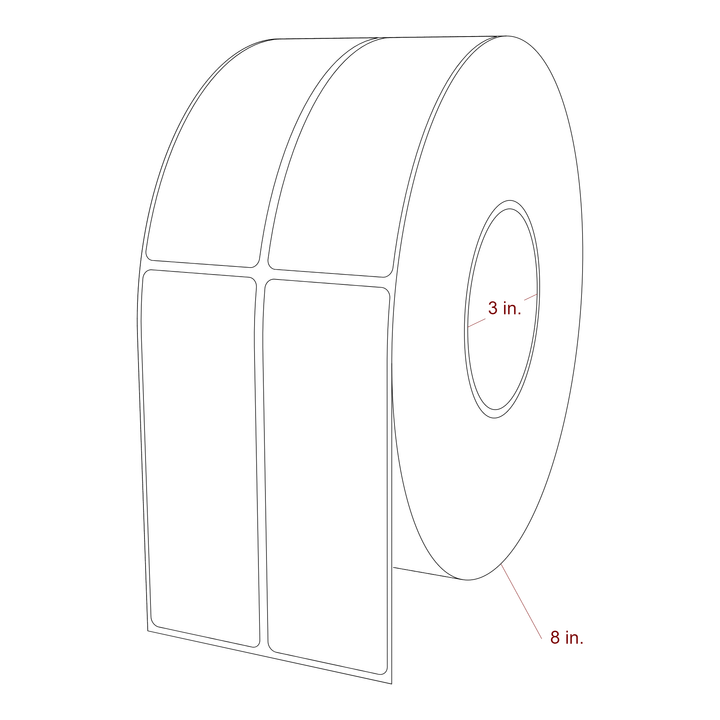 1.75 Inch x 5 Inch Rectangle Inkjet Label Roll - 3 Inch Core - 8 Inch Roll OD - 2Up - 3D Perspective
