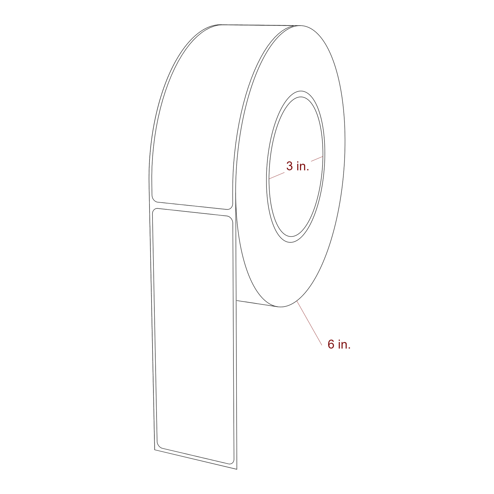 1.75 Inch x 5 Inch Rectangle Inkjet Label Roll - 3 Inch Core - 6 Inch Roll OD - 3D Perspective