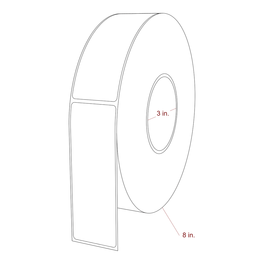 1.75 Inch x 5 Inch Rectangle Inkjet Label Roll - 3 Inch Core - 8 Inch Roll OD - 3D Perspective