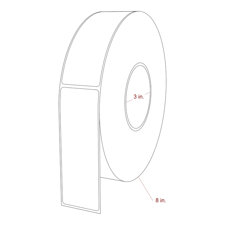 1.75 Inch x 5 Inch Rectangle Inkjet Label Roll - 3 Inch Core - 8 Inch Roll OD - 3D Perspective