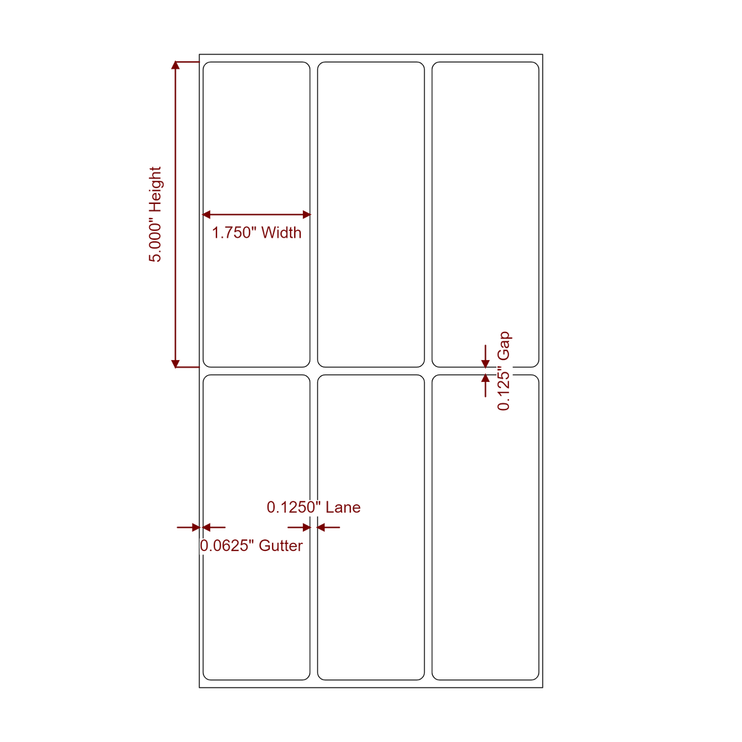 1.75 Inch x 5 Inch Rectangle Inkjet Label Roll - 3Up - 2D Drawing