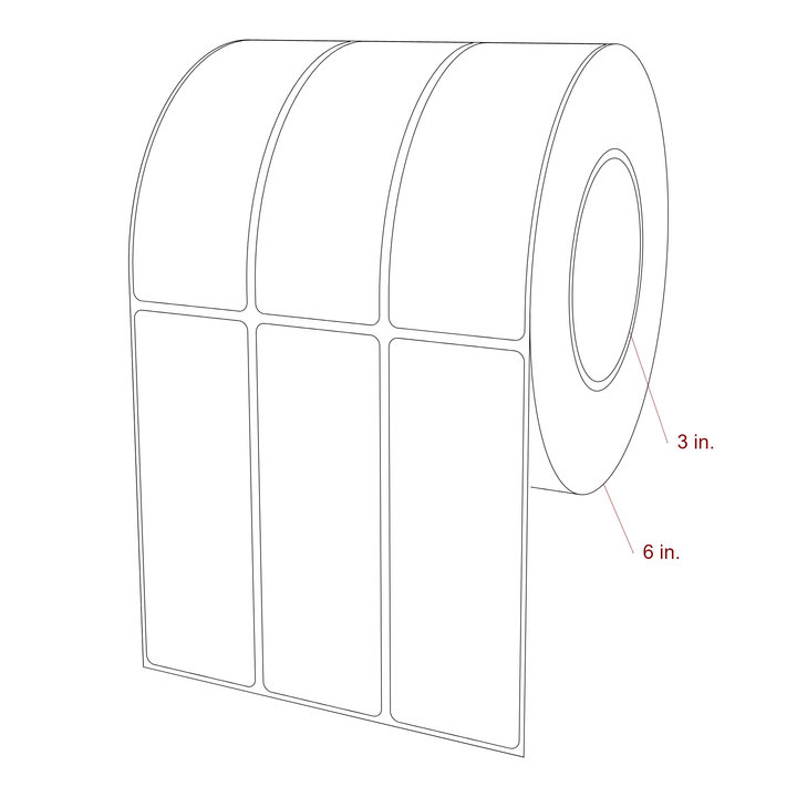1.75 Inch x 5 Inch Rectangle Inkjet Label Roll - 3 Inch Core - 6 Inch Roll OD - 3Up - 3D Perspective