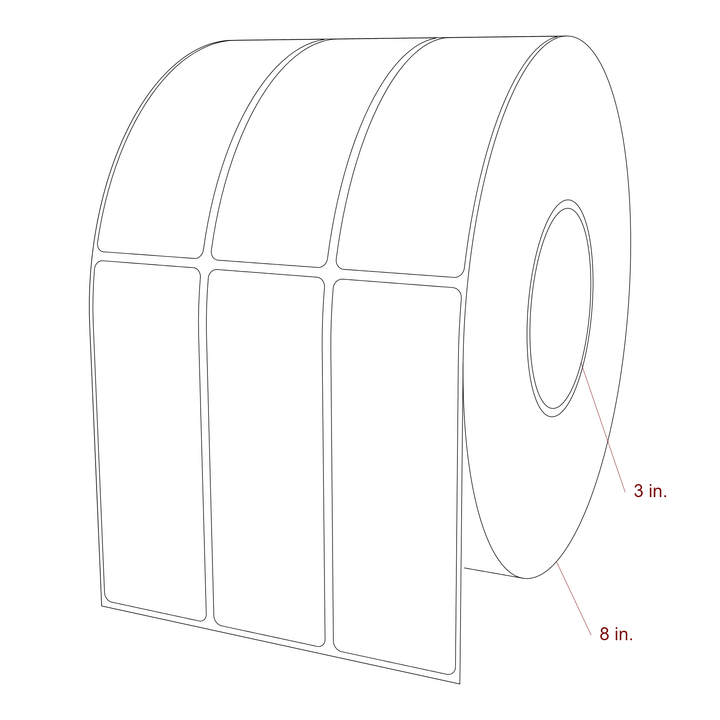 1.75 Inch x 5 Inch Rectangle Inkjet Label Roll - 3 Inch Core - 8 Inch Roll OD - 3Up - 3D Perspective