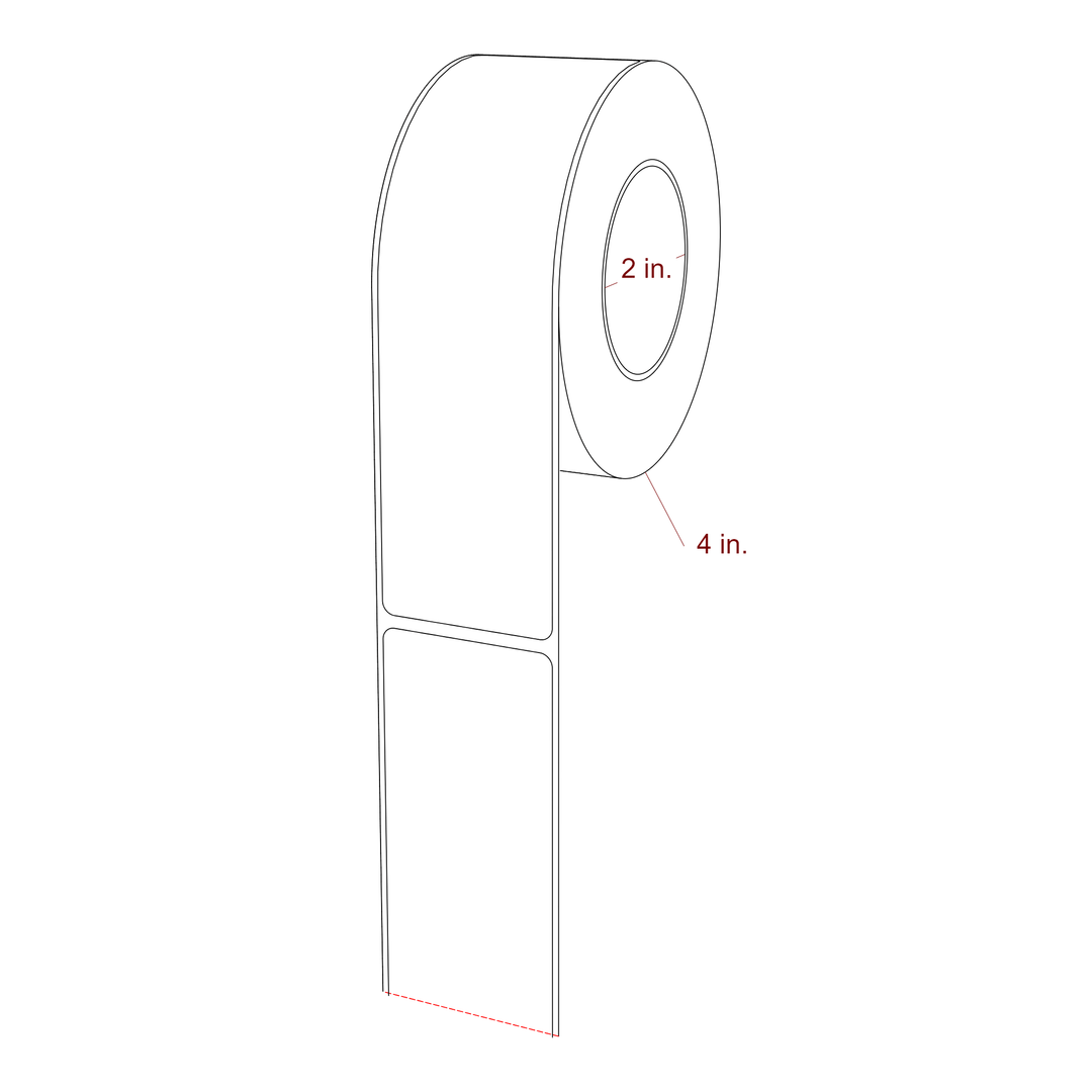 1.75 Inch x 6.25 Inch Rectangle Inkjet Label Roll - 2 Inch Core - 4 Inch Roll OD - 3D Perspective