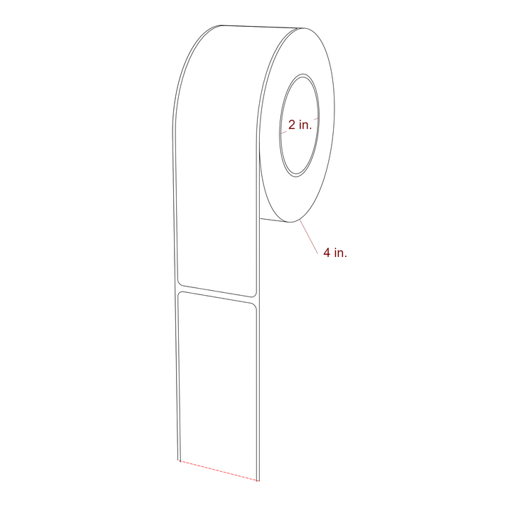 1.75 Inch x 6.25 Inch Rectangle Inkjet Label Roll - 2 Inch Core - 4 Inch Roll OD - 3D Perspective