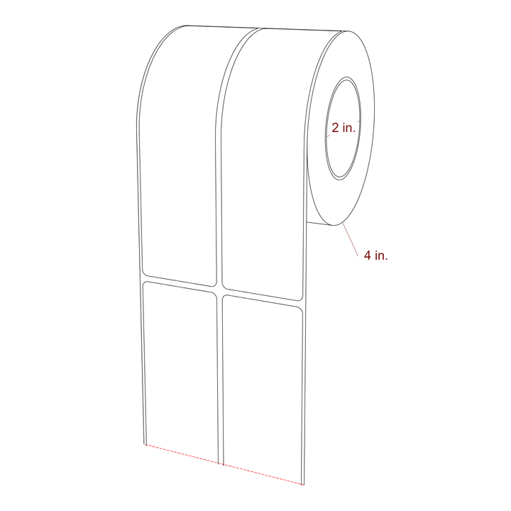 1.75 Inch x 6.25 Inch Rectangle Inkjet Label Roll - 2 Inch Core - 4 Inch Roll OD - 2Up - 3D Perspective
