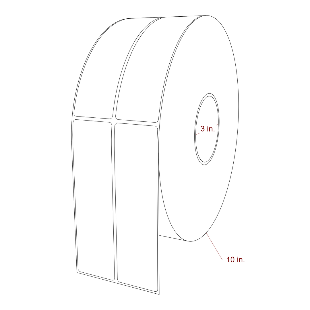 1.75 Inch x 6.25 Inch Rectangle Inkjet Label Roll - 3 Inch Core - 10 Inch Roll OD - 2Up - 3D Perspective