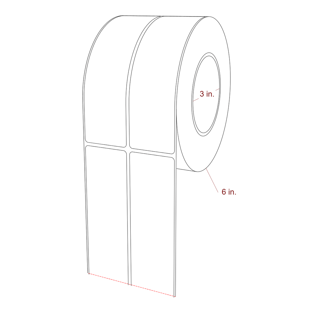 1.75 Inch x 6.25 Inch Rectangle Inkjet Label Roll - 3 Inch Core - 6 Inch Roll OD - 2Up - 3D Perspective