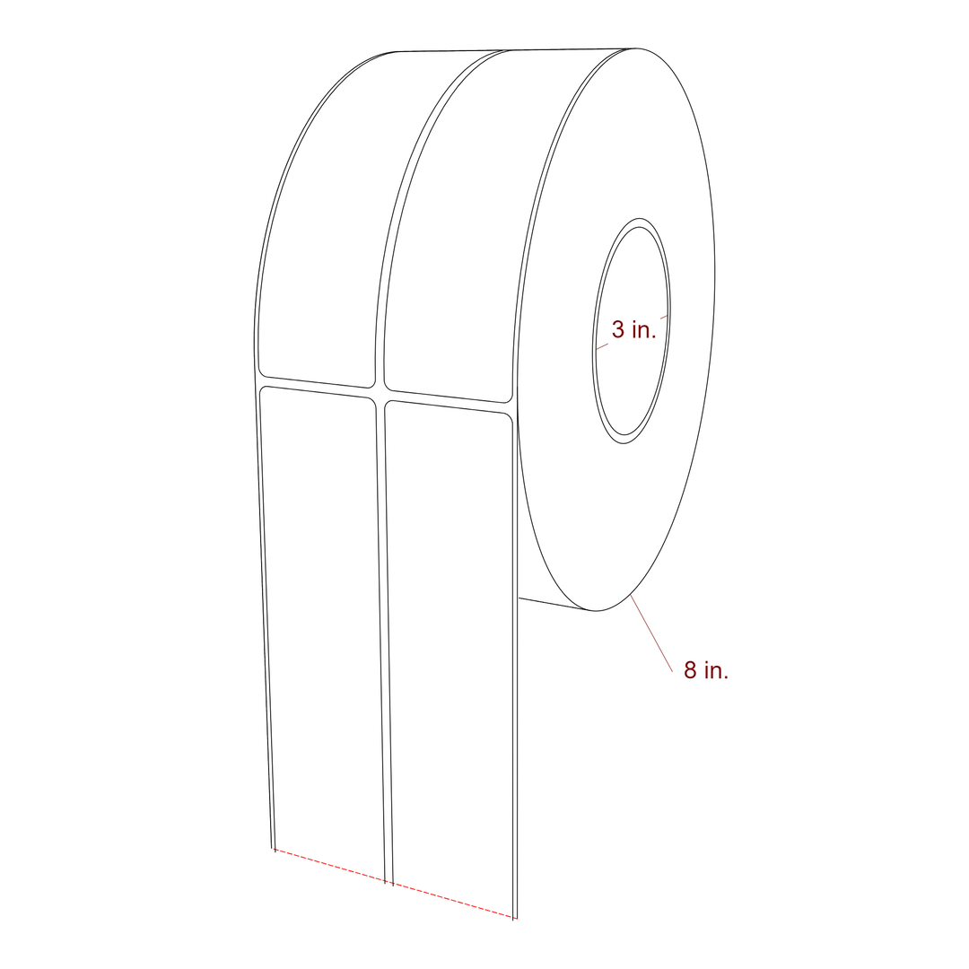 1.75 Inch x 6.25 Inch Rectangle Inkjet Label Roll - 3 Inch Core - 8 Inch Roll OD - 2Up - 3D Perspective
