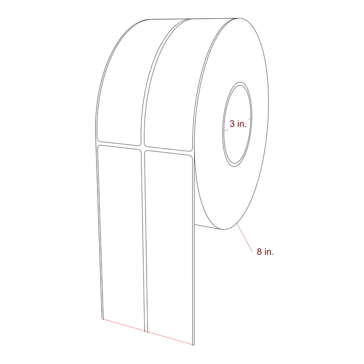 1.75 Inch x 6.25 Inch Rectangle Inkjet Label Roll - 3 Inch Core - 8 Inch Roll OD - 2Up - 3D Perspective
