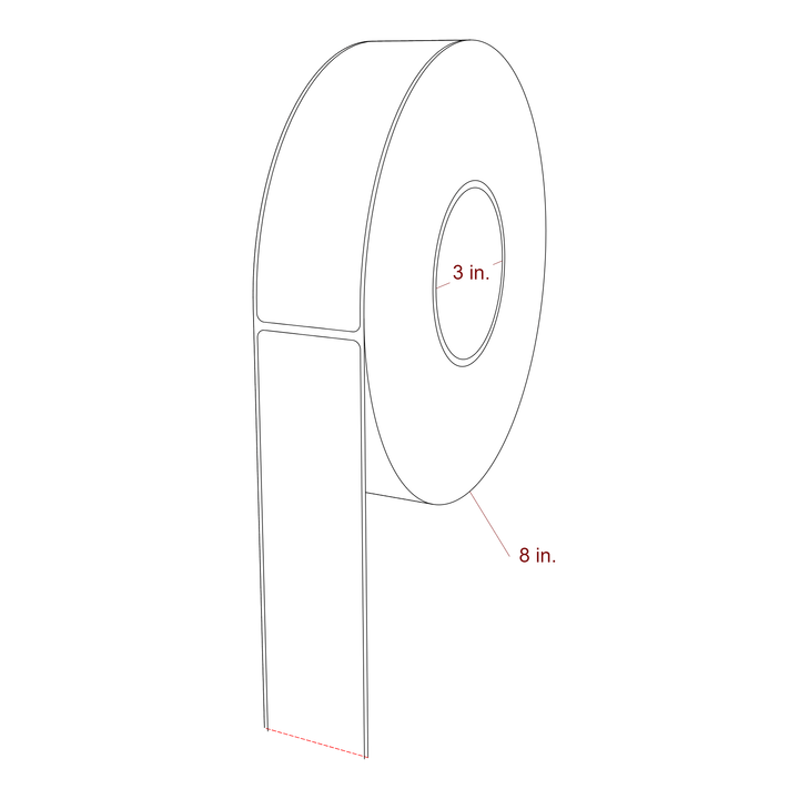 1.75 Inch x 6.25 Inch Rectangle Inkjet Label Roll - 3 Inch Core - 8 Inch Roll OD - 3D Perspective