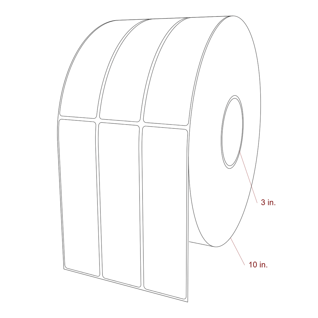 1.75 Inch x 6.25 Inch Rectangle Inkjet Label Roll - 3 Inch Core - 10 Inch Roll OD - 3Up - 3D Perspective
