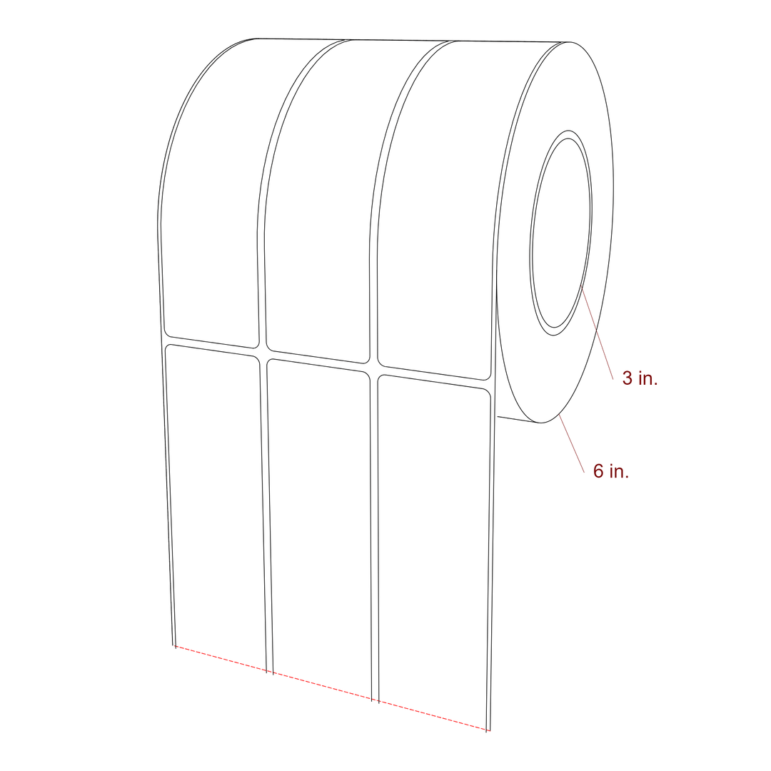 1.75 Inch x 6.25 Inch Rectangle Inkjet Label Roll - 3 Inch Core - 6 Inch Roll OD - 3Up - 3D Perspective