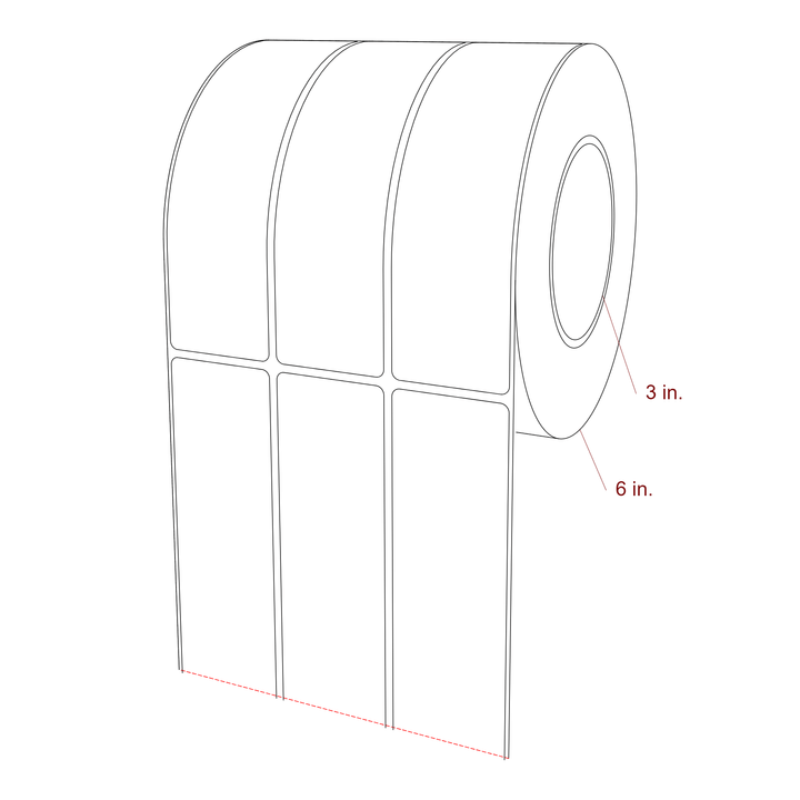 1.75 Inch x 6.25 Inch Rectangle Inkjet Label Roll - 3 Inch Core - 6 Inch Roll OD - 3Up - 3D Perspective