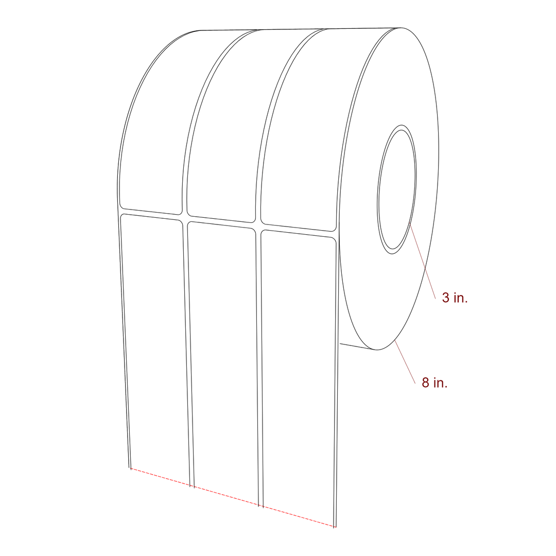 1.75 Inch x 6.25 Inch Rectangle Inkjet Label Roll - 3 Inch Core - 8 Inch Roll OD - 3Up - 3D Perspective