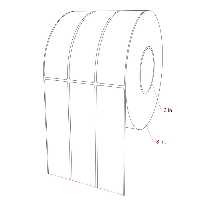 1.75 Inch x 6.25 Inch Rectangle Inkjet Label Roll - 3 Inch Core - 8 Inch Roll OD - 3Up - 3D Perspective