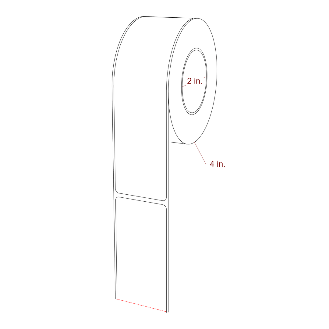 1.75 Inch x 6.5 Inch Rectangle Inkjet Label Roll - 2 Inch Core - 4 Inch Roll OD - 3D Perspective