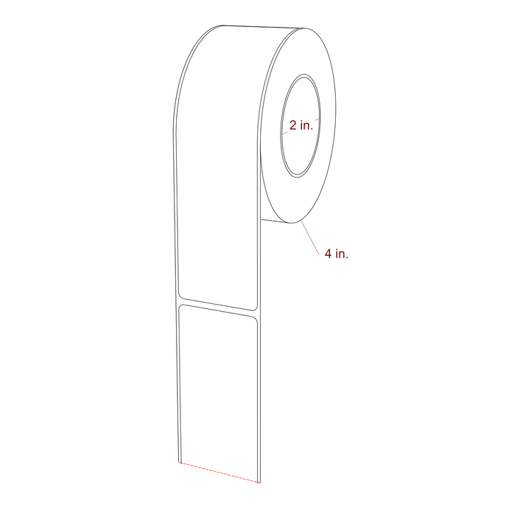 1.75 Inch x 6.5 Inch Rectangle Inkjet Label Roll - 2 Inch Core - 4 Inch Roll OD - 3D Perspective