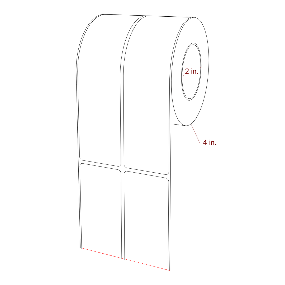 1.75 Inch x 6.5 Inch Rectangle Inkjet Label Roll - 2 Inch Core - 4 Inch Roll OD - 2Up - 3D Perspective