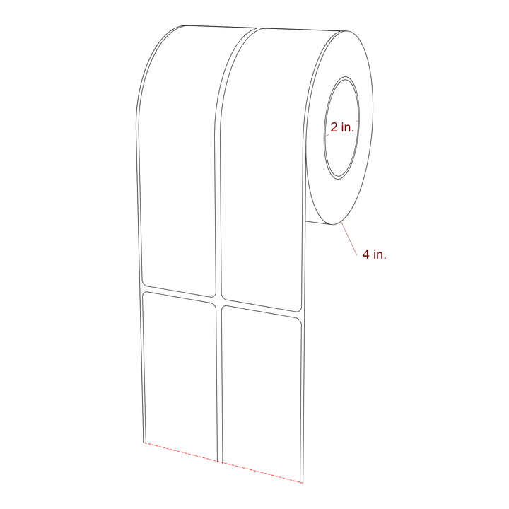 1.75 Inch x 6.5 Inch Rectangle Inkjet Label Roll - 2 Inch Core - 4 Inch Roll OD - 2Up - 3D Perspective