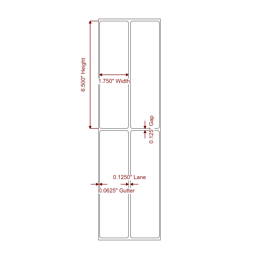 1.75 Inch x 6.5 Inch Rectangle Inkjet Label Roll - 2Up - 2D Drawing