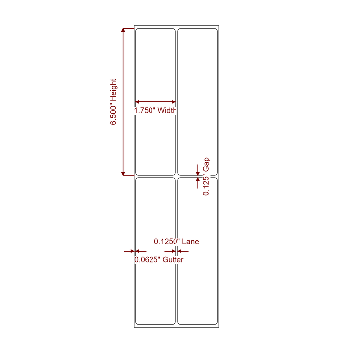 1.75 Inch x 6.5 Inch Rectangle Inkjet Label Roll - 2Up - 2D Drawing