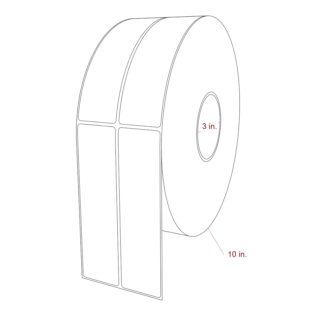 1.75 Inch x 6.5 Inch Rectangle Inkjet Label Roll - 3 Inch Core - 10 Inch Roll OD - 2Up - 3D Perspective
