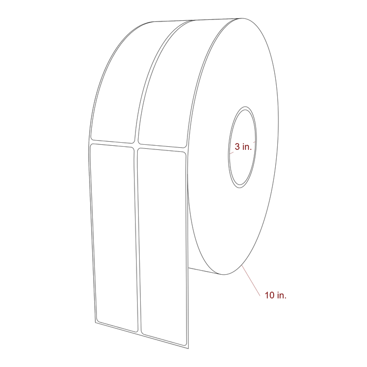 1.75 Inch x 6.5 Inch Rectangle Inkjet Label Roll - 3 Inch Core - 10 Inch Roll OD - 2Up - 3D Perspective