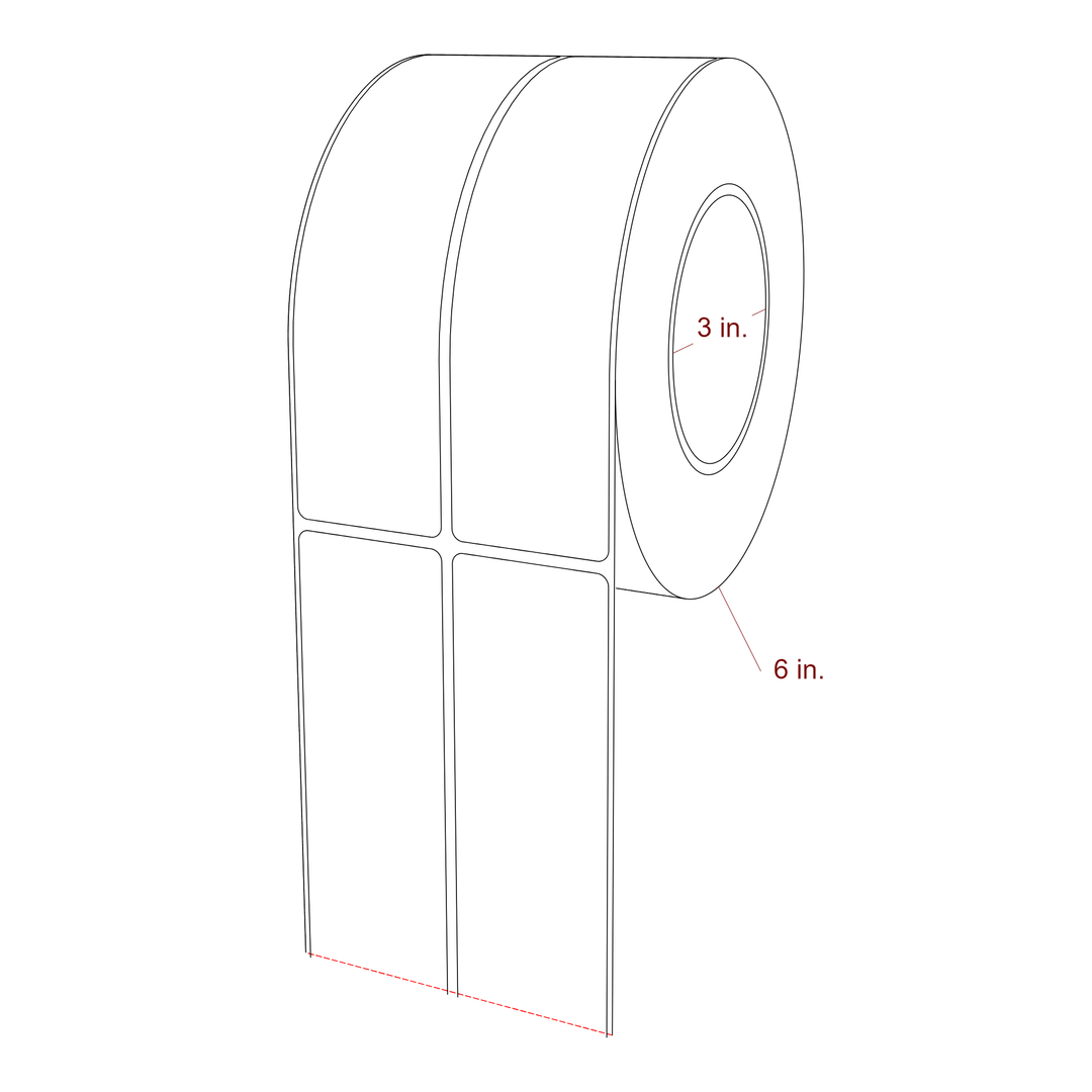 1.75 Inch x 6.5 Inch Rectangle Inkjet Label Roll - 3 Inch Core - 6 Inch Roll OD - 2Up - 3D Perspective