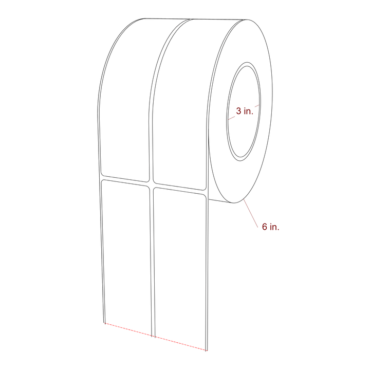 1.75 Inch x 6.5 Inch Rectangle Inkjet Label Roll - 3 Inch Core - 6 Inch Roll OD - 2Up - 3D Perspective