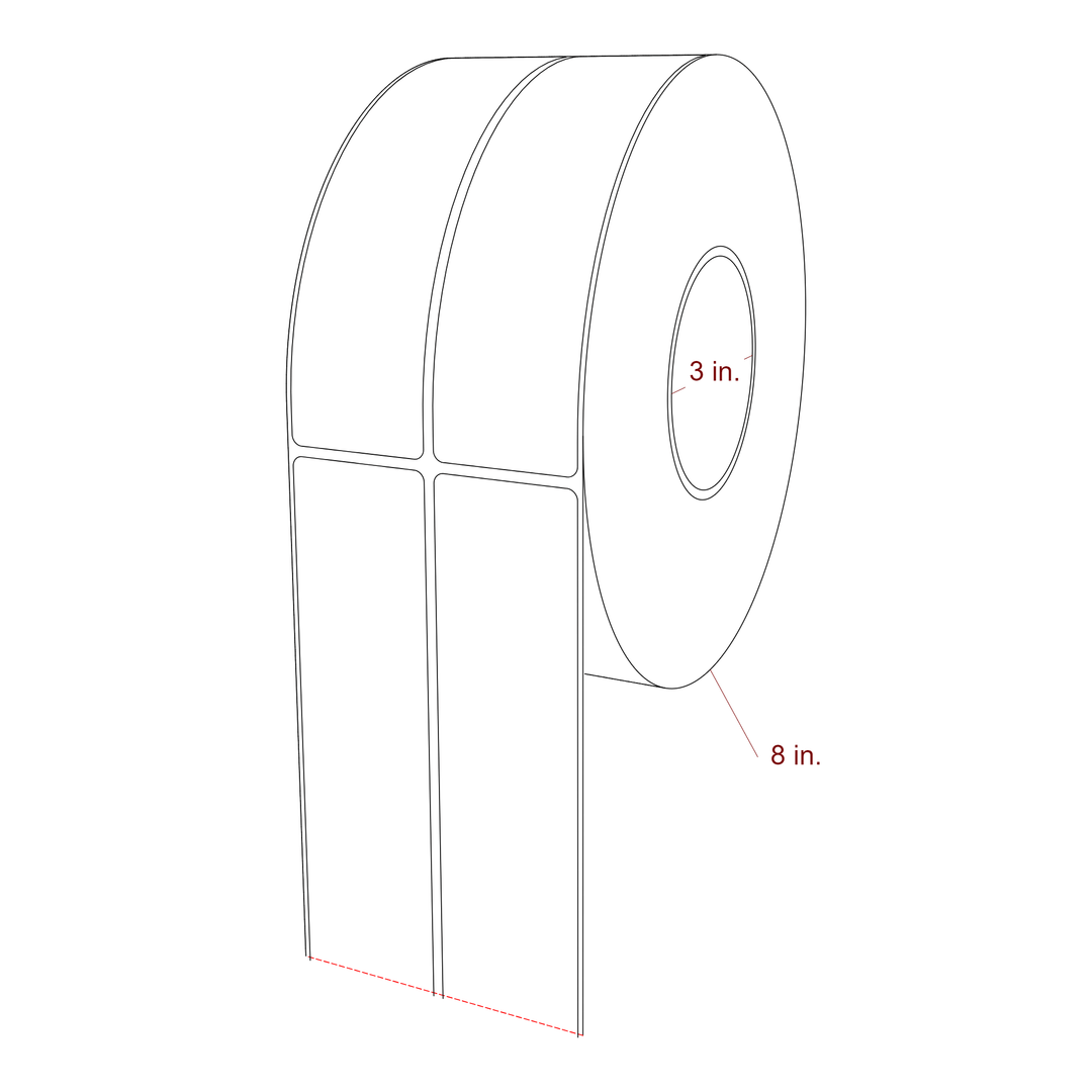 1.75 Inch x 6.5 Inch Rectangle Inkjet Label Roll - 3 Inch Core - 8 Inch Roll OD - 2Up - 3D Perspective