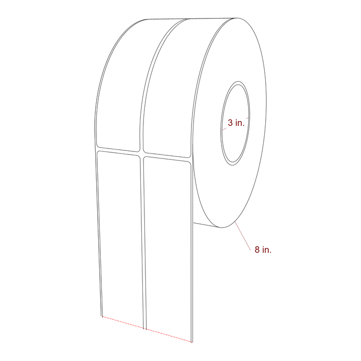 1.75 Inch x 6.5 Inch Rectangle Inkjet Label Roll - 3 Inch Core - 8 Inch Roll OD - 2Up - 3D Perspective