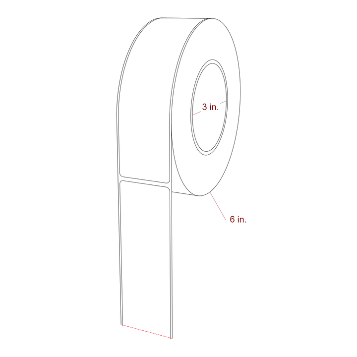 1.75 Inch x 6.5 Inch Rectangle Inkjet Label Roll - 3 Inch Core - 6 Inch Roll OD - 3D Perspective