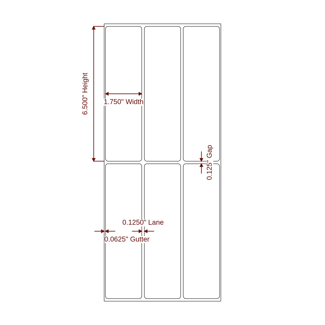 1.75" x 6.5" Rectangle Roll for Epson ColorWorks & Primera Printers; 1.75" x 6.5" Rectangle Label Diagram