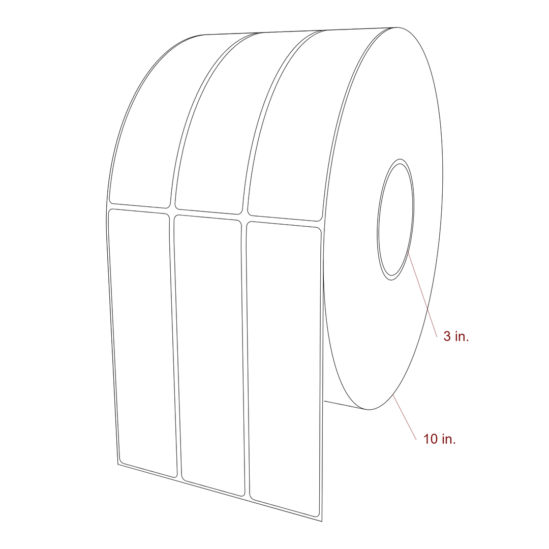 1.75 Inch x 6.5 Inch Rectangle Inkjet Label Roll - 3 Inch Core - 10 Inch Roll OD - 3Up - 3D Perspective