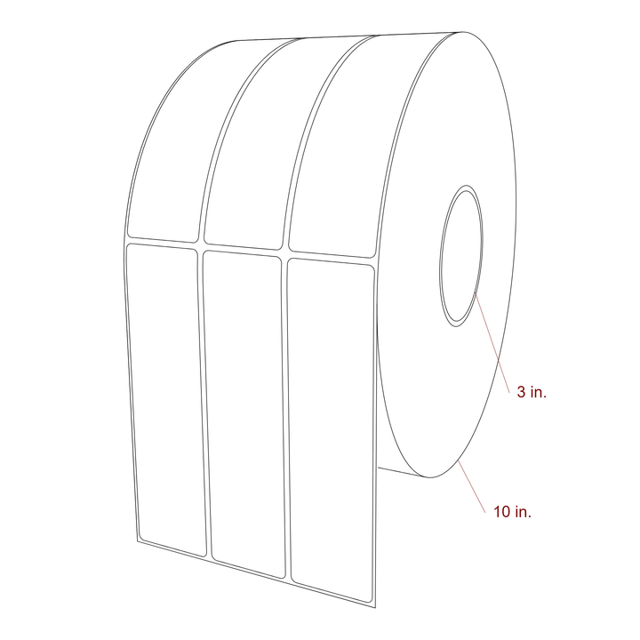 1.75 Inch x 6.5 Inch Rectangle Inkjet Label Roll - 3 Inch Core - 10 Inch Roll OD - 3Up - 3D Perspective