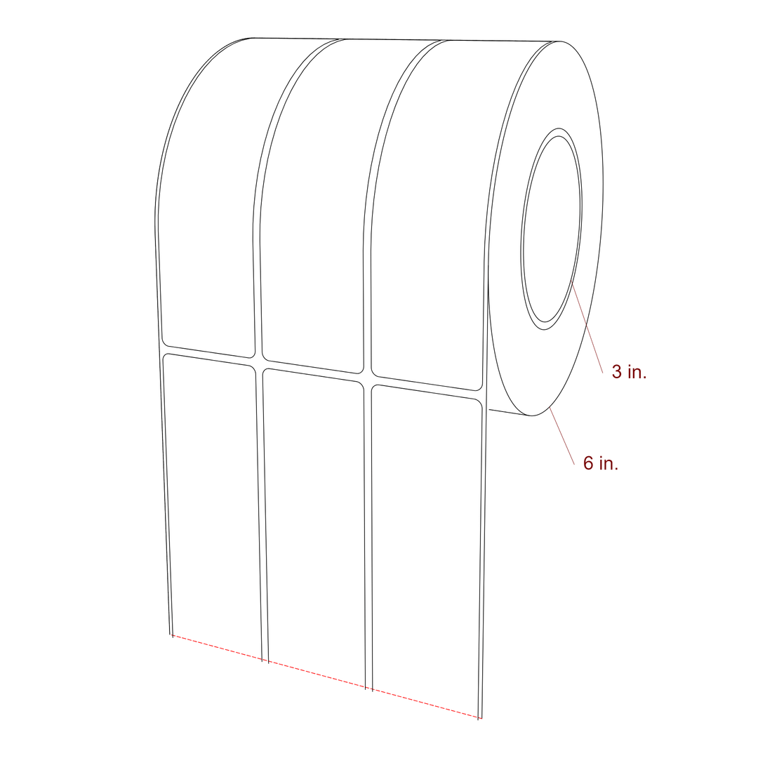 1.75 Inch x 6.5 Inch Rectangle Inkjet Label Roll - 3 Inch Core - 6 Inch Roll OD - 3Up - 3D Perspective