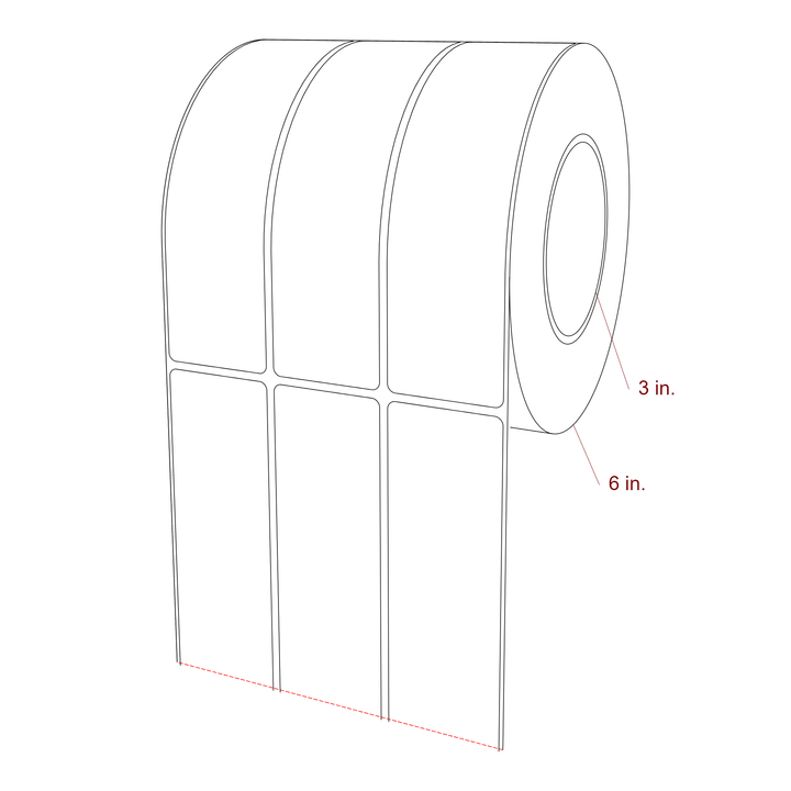 1.75 Inch x 6.5 Inch Rectangle Inkjet Label Roll - 3 Inch Core - 6 Inch Roll OD - 3Up - 3D Perspective