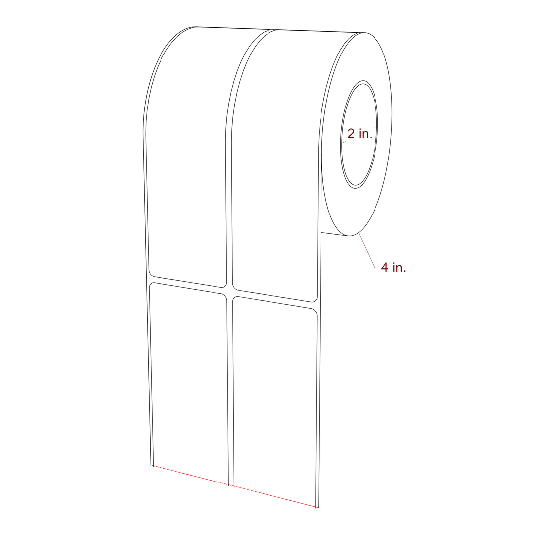 1.75 Inch x 6 Inch Rectangle Inkjet Label Roll - 2 Inch Core - 4 Inch Roll OD - 2Up - 3D Perspective