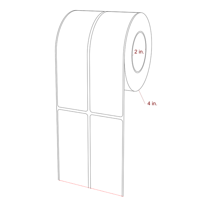 1.75 Inch x 6 Inch Rectangle Inkjet Label Roll - 2 Inch Core - 4 Inch Roll OD - 2Up - 3D Perspective