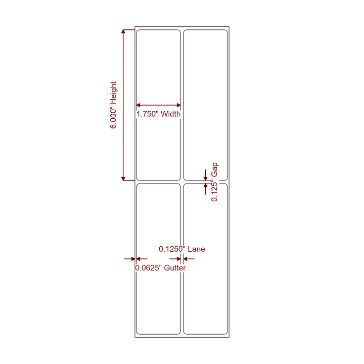 1.75 Inch x 6 Inch Rectangle Inkjet Label Roll - 2Up - 2D Drawing