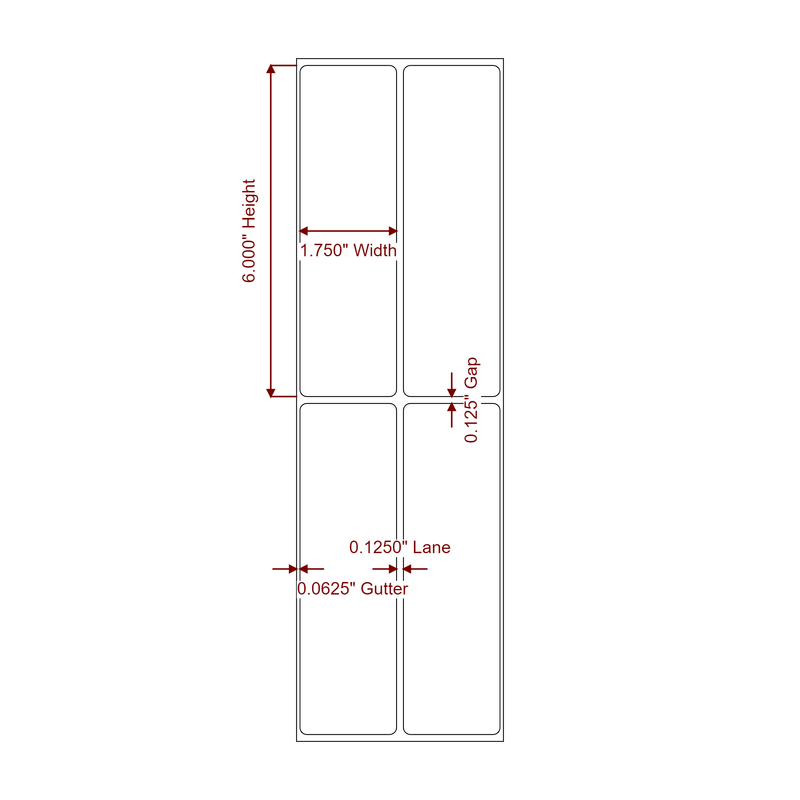 1.75" x 6" Inkjet Label Rolls | 2-Up | Fits Epson ColorWorks & Primera - Label Diagram