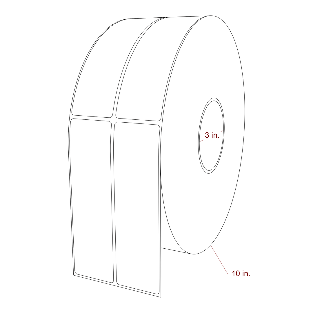 1.75 Inch x 6 Inch Rectangle Inkjet Label Roll - 3 Inch Core - 10 Inch Roll OD - 2Up - 3D Perspective