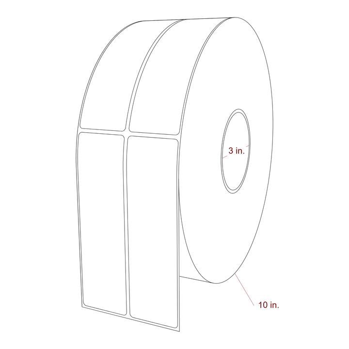 1.75 Inch x 6 Inch Rectangle Inkjet Label Roll - 3 Inch Core - 10 Inch Roll OD - 2Up - 3D Perspective